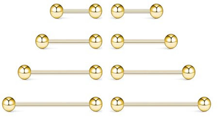 NewkeepsR 4 paires 0.8mm acier fileté or extérieurement anneau de langue mamelon Barbell Bar corps Piercing 6mm 8mm 10mm 12mm