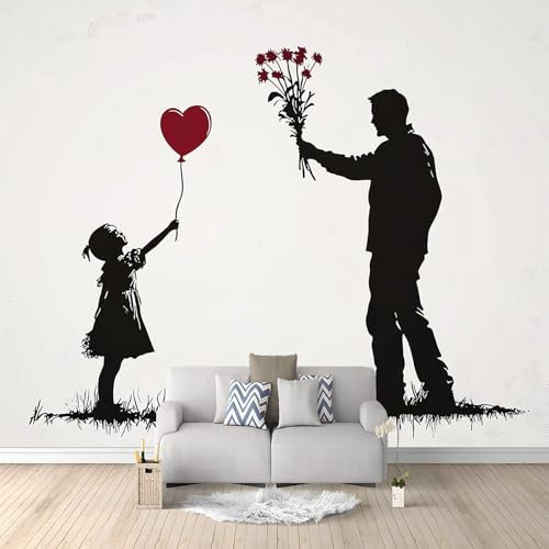 Wallpaper Cartoon Girl and Man with Balloons Art Mural Stickers 200 x 140 cm Home Decor for Living Room Bedroom Home Decoration TV Backdrop Wall Beige
