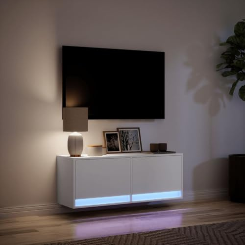 IKAYAA Mobile Porta TV 100 cm Mobile TV a Parete con Luci LED Mobile TV Soggiorno 100 cm Mobile TV sospeso Mobili soggiorno-Bianco-100 cm