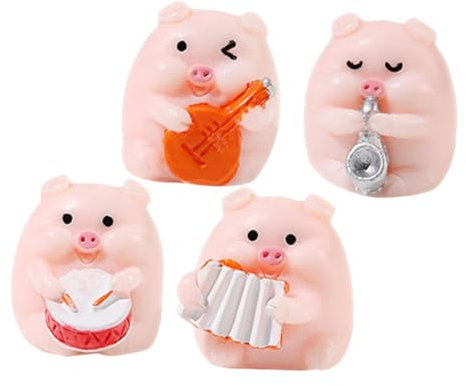 PRETYZOOM 4pcs Mini Musik Band Ornamente Harz Figur Desktop Piggy Skulpturen