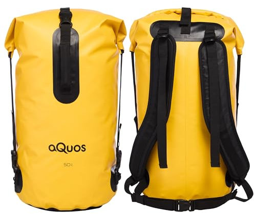 Melan-Store AQUOS Wasserdichter Dry Bag Finback 50L – Robuster Packsack aus LKW Plane in Signalfarbe Gelb – mit Rollverschluss & Tragegurt – Ideal für Kajak, Boot, Camping & Outdoor - Hydrobag