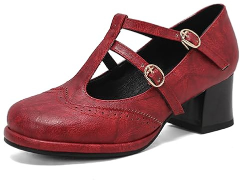 Gicoiz Block Heel Mary Jane Women Round Toe Lovely Ankle Strap Pumps