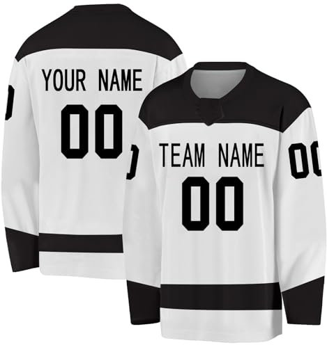 BOSSETY Personalisiertes Eishockey Trikot, Kinder/Erwachsene Eishockey Trikot, Personalisieren Sie es mit Ihrem Namen/Team/Ihrer Nummer, Komplette Größen und Farben (Schwarz und Weiß)