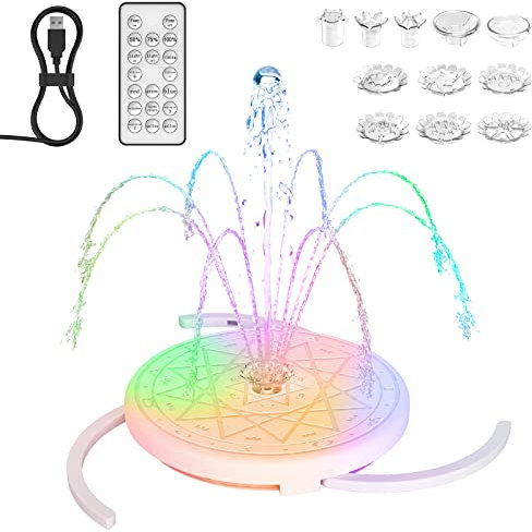 Fontana LED Galleggiante, Multicolore con Telecomando, Getto Regolabile, Ricarica USB, per Laghetto e Giardino