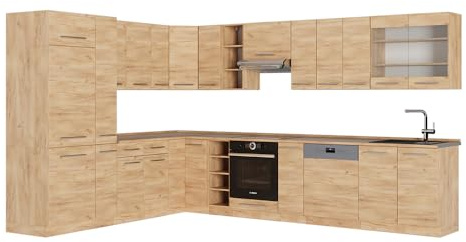 Vicco Eckküche Fame-Line, Goldkraft Eiche, 347 x 60 cm, AP Eiche