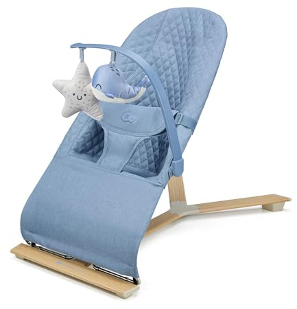 Kinderkraft MIMI Hamaca bebé, Balancin para bebés 0-9 kg, Plegado Compacto, Reclinable con una sola mano, Movimiento natural, Arco con juguetes, Materiales suaves, Fácil de limpiar, Nordic Breeze