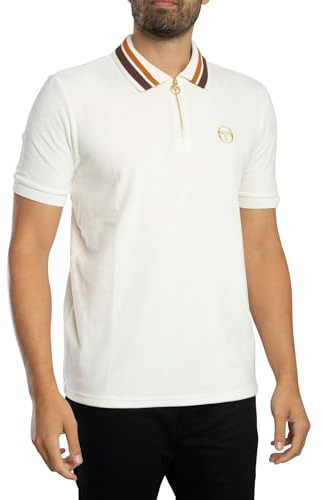 Sergio Tacchini Men's Mahony Velour 1/4 Zip Polo Shirt, Gardenia/Gold, L