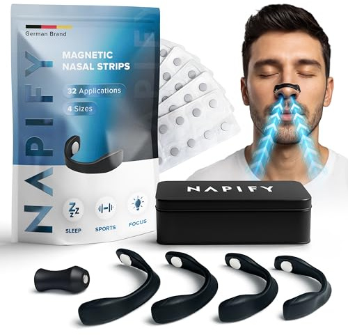 Magnetic Nasal Strips (32 Days) – Magnetic Nose Strip for Snoring – Strong Adhesive from Germany – for Free Breathing, Sports Performance & More Focus Anti-Snoring Stopper