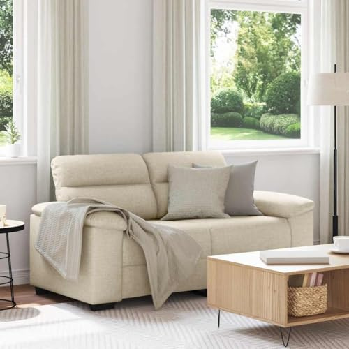 HETFTJN Zweisitzer Sofa 160 x 81 x 84 cm Beige Leinenoptik Modernes Design mit Breiten Armlehnen Robustes Holz-Metall-Gestell Bequemes Kleines Sofa für Wohnzimmer Büro Gästezimmer