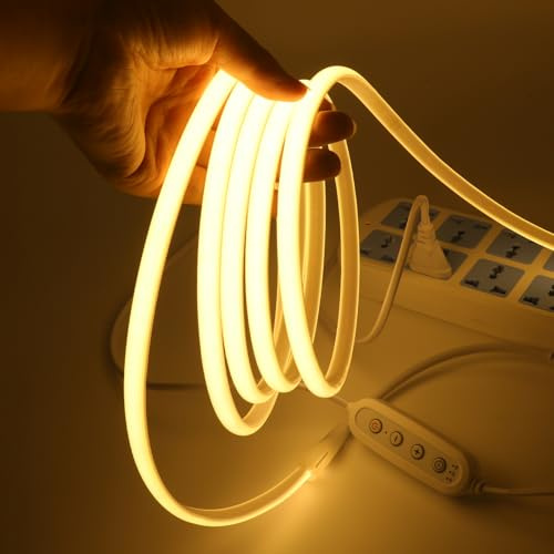 XUNATA 230V Ruban LED COB, Dimmable 288 LEDs/m Super Lumineux Flexible Led Bande Neon Bandeau, IP65 Etanche Bande Lumineuse pour DIY Projets D'éclairage Intérieur et Extérieur (Blanc Chaud,10M)
