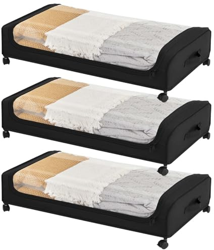 Boic 3 Pcs Unterbettkommode Mit Rollen 360°, 50l Unterbett Aufbewahrungsbox | Bettkasten Organizer Mit Deckel Etikett, Bettkasten Aufbewahrung Für Steppdecken Kleidung