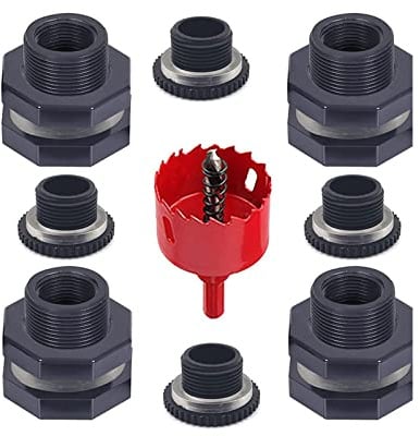 Harilla 4 Pezzi Connettore Passaparete Fitting Adattatore Serbatoio Acqua Kit Rubinetto Giardino Guarnizione Silicone Materiale Durevole Adatto per Barili pio, 1 Pollice