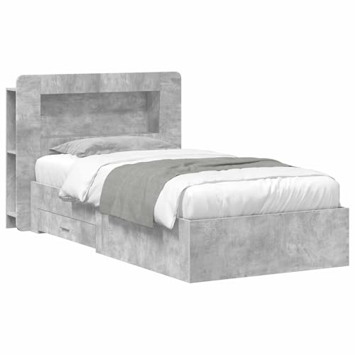 vidaXL Bettgestell mit Stauraum Betongrau 75 x 190 cm Holzwerkstoff, Moderner Bettgestell, praktischer Stauraum, schickes Schlafzimmer-Upgrade, Holz, platzsparende Lösung