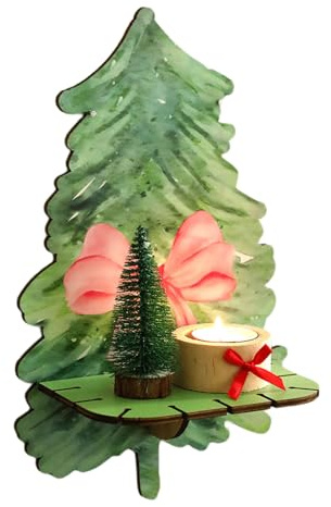 Xinsheinelry Scaffale da parete per organizzatori alberi Natale in legno con motivo a fiocchi per ufficio domestico e scaffale per esposizione montato in negozio Scaffale in legno per albero Natale