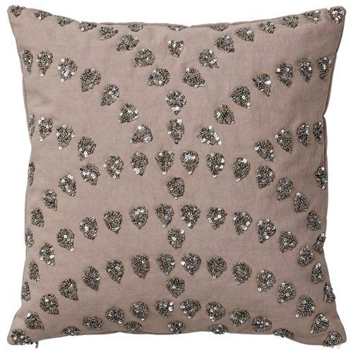 Lene Bjerre Kissen 'Sequinsia' grau-beige mit Federn-Füllung und Steinchen-/Paillettenmuster 40 x 40 cm Skandinavisch Nordic Hygge Retro