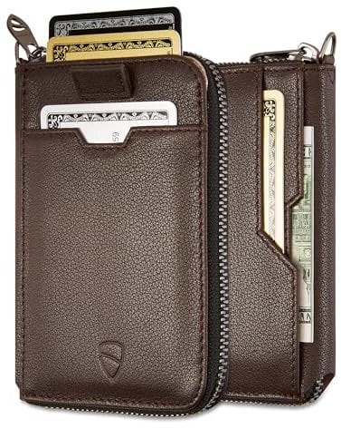 Vaultskin Geldbörse aus Leder mit RFID-Schutz - Schlankes Portemonnaie für Herren & Damen mit Kartenetui & Münzfach, Kompakt & Stilvoll, (Braun, Notting Hill)