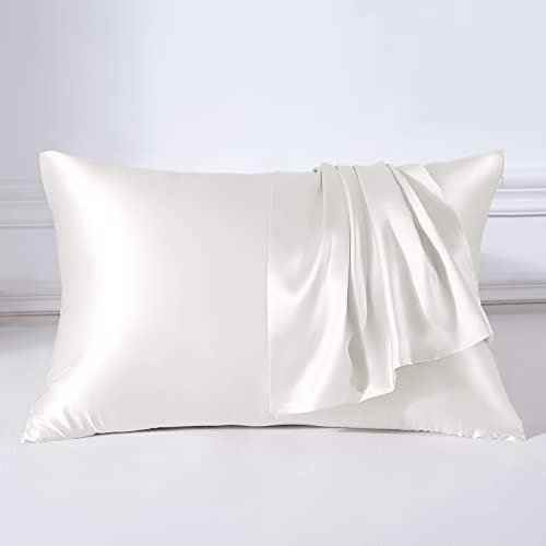 THXSILK 22 Momme Seide Kissenbezug Kissenh¨¹lle - Maulbeerseide Kissenbez¨¹ge - Hypoallergen mit Rei?Verschluss Seidenkissenbezug - Pure Seide auf Beide Seiten (Weiß, 40x60cm)