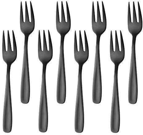 BISDARUN Postre de Tenedor de Negros Tenedores de Pastel 18/10 Acero Inoxidable Tenedores pequeños de Colores 8 Piezas Tenedores de Frutas para repostería Aperitivo 13,6 cm(5.5 Inch) Longitud