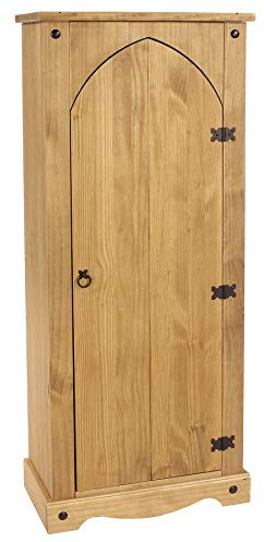 Home Source Vestry Storage Cupboard, Solid Pine 1 Door 3 Shelf Wooden Cabinet, Living Room Bedroom Sideboard, Natural