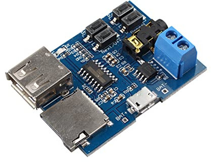 HALJIA MP3 Player Audio Module MP3 Decoder Board with TF Card USB Support, 3.5mm Headphone Socket, 2W Mono-Channel Amplifier, FCC Certified, Part Number: ADN1903061, 1 Channel, Through-Hole Mount
