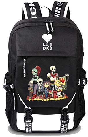 WANHONGYUE Undertale Spiel Cosplay Rucksack Schultasche Laptop Backpack mit USB-Ladeanschluss Schwarz / 20