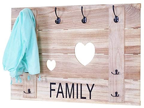 Mendler Wandgarderobe HWC-C89 Family, Garderobenpaneel Garderobe, Shabby-Look Vintage, 8 Haken 60x90cm - naturbraun