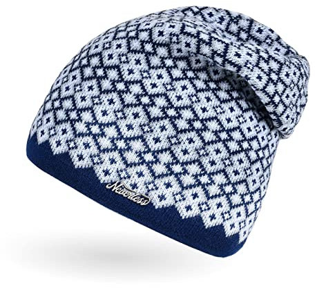 Neverless® Damen Strick-Mütze Beanie gefüttert Fleece Innenfutter Winter-Mütze Rautenmuster Navy Unisize