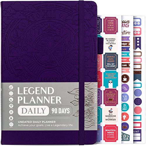 Legend Undated Daily Planner, Hourly Day Runner, 3-month A5, Dark Purple | Time blocking life planner, Full page schedule, Monthly calendars, weekly and daily planning, goal setting, 14 x 21cm