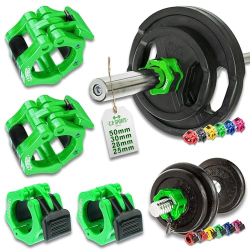 C.P. Sports Schnellverschluss für Hanteln 28 mm I praktischer Hantelverschluss mit Einhandmontage für sicheres Training & schnellen Scheibenwechsel I robuste Kunststoff-Hantelklemme, grün