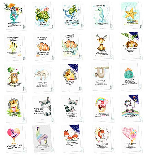 Sunnywall Set 25 Postkarten zuckersüße Motive mit Sprüchen - Karten mit Spruch Geschenk Geschenkidee Geburtstagskarten Geburtstag Liebe Freundschaft Leben Motivation lustig (1-25 Postkarte)