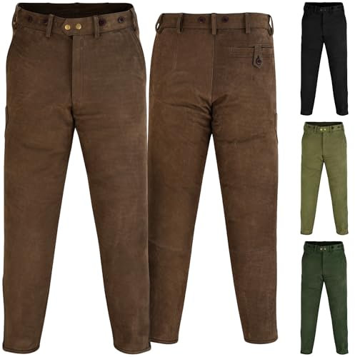 German Wear Lange Jagd- und Trachtenlederhose aus Büffelleder – Robuste Nubuckleder-Hose mit Reißverschluss am Bein für Jäger und Outdoor-Aktivitäten - Dunkelbraun - 54