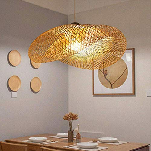 Suspension E27 Lustre Tissage Intérieur Vintage Bambou Naturel Luminaire Plafonnier Suspendue Hauteur Réglable Créations Garden Restaurant Salon Chambre Bambou Osier Café Rotin Vague Lampes,A/50cm