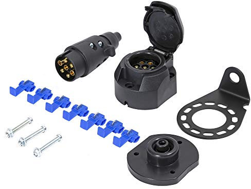 TAEUYYM Prise Remorque & Prise 7 Broches Et Kit Support de Montage Métal,12V Étanche Prise Remorque Male Femelle, Avec Coussin Étanche en Caoutchouc, Convient Remorque RV Voiture(Bottes en Caoutchouc)