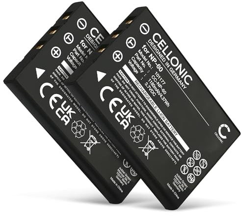 CELLONIC, Akku für Kamera, kompatibel mit Maginon DV-Z5 HD, NP-60, 02491-0017-00, DC-5390 (3.7V, 1180mAh) 2 Stück