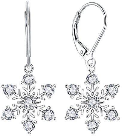JO WISDOM Damen Hängende Ohrringe Schneeflocke Silber 925 mit 3A Zirkonia Kristall,Ohrhänger Weihnachtsgeschenk für Mädchen,Schmuck für Frauen