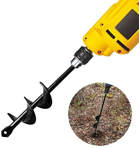 Linkhood Auger Drill Bit 1.6x9”, Garden Plant Flower Bulb Auger Rapid Planter Bulb & Bedding Plant Auger for 3/8 Hex Drive Drill Earth Auger Drill Fence Post Umbrella Hole Digger(1.6x9in/4 x22 cm)