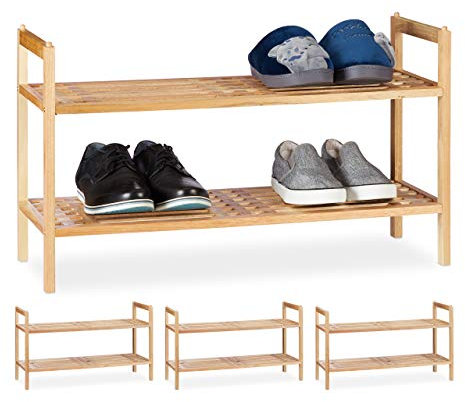 Relaxdays 4 x Muebles Zapatero Apilable, Zapatero con 2 Baldas, Madera de Nogal, 6 Pares de Zapatos, 41 x 69 x 27 cm, Natural
