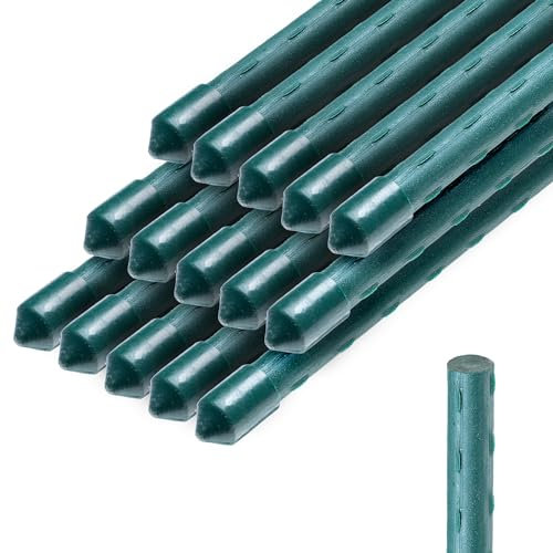 KADAX Supporti in Acciaio Plasticato – 15 x 120cmx11mm, Sostegni per Pomodori, Bastoncini di Supporto per Piante Rampicanti, Pali per Orto e Giardino