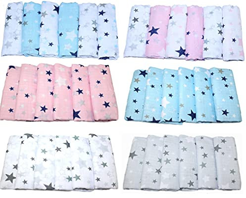 6 x Stoffwindel 70x80cm STAR Spucktücher für Baby Baumwollwindel Mullwindel Spucktuch (Star Grau Dunkel)