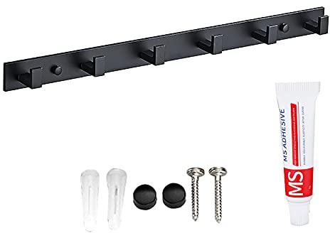 Marooma Handtuch-Hakenleiste, 55 cm, Wandmontage, mit 6 Haken, Garderobenhaken, mattschwarz, Garderobenleiste für Eingangsbereich, Schrank, Zimmer, Badezimmer, Büro