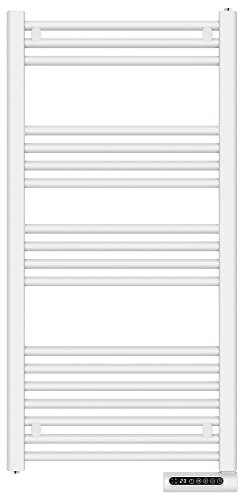 MYLEK Towel Rail Bathroom Heater 750W Vertical Fluid Radiator White Electric - 24/7 Timer - Upright - Eco Low Energy - for Bathrooms, Washrooms, Kitchen - Wall mountable (0.75 KW)