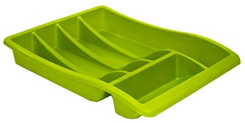 Vision4ever 5 Compartment Plastic Cutlery Holder Drawer Organiser Tray Easy To Use and Clean (Lime Green)