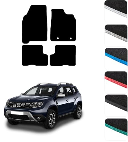 GCM - Car Floor Mats for Dacia Duster 2018 To 2024 Full Coverage Floor Protection - Anti Slip & Fit Car Mat with Clips Easy to Clean Car Carpet for All-Weather (White Edging, Carpet)