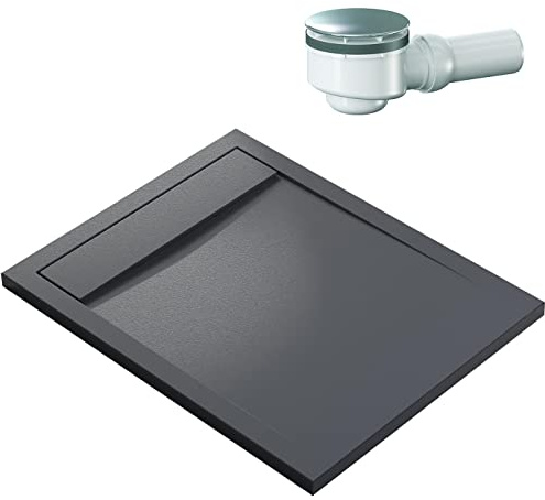 Bernstein Duschtasse New York 80x100 cm Anthrazit matt, Flache Duschwanne in Steinoptik, Rechteckiges Duschbecken aus Verbundwerkstoff, Rutschhemmende Gel-Coat-Oberfläche, Inkl. Dallmer-Ablauf Orio
