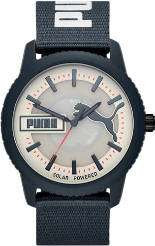 PUMA Herrenuhr Ultrafresh, Solaruhrwerk, 48MM graues ProPlanet Kunststoffgehäuse mit ProPlanet Textilarmband, P5104