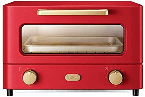 JWCN Mini Four 12L, Cuisinière Électrique Et Gril Maison Cuisson Petit Four Minuterie Double Porte en Verre Haut Et Bas Chaleur Convection Comptoir Grille-Pain Four,Rouge,Uptodate