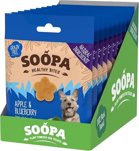 Soopa Apple & Blueberry Healthy Bites, Dog Training Treats, 10 x 50 g | 10-Pack, Human-Grade, Grain-Free, Natural Dog Treats for Small Dogs, Medium, Large, Puppy, Low Calorie, Superfood, Vegan