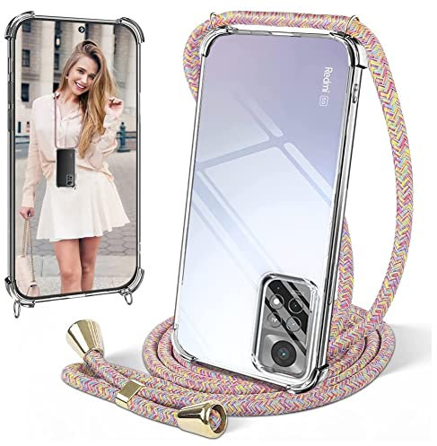 Coque avec Cordon Compatible avec Xiaomi Redmi Note 11 Pro 5G/ 4G Housse Transparent, Antichoc TPU Silicone Case, Réglable Smartphone Collier Etui avec Lanière pour Redmi Note 11 Pro, Irisé