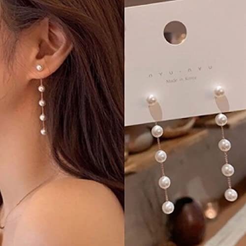 Atentuyi Perlen Tropfen Ohrringe - Lange Quasten Ohrringe Gold Schmuck für Frauen und Mädchen