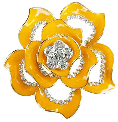 Navachi 18k Gold Plated White Crystal Yellow Enamel Rose Flower Az7432 Brooch Pin